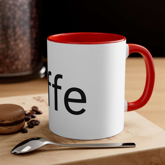 White ceramic 11oz mug with colored interior and C-handle