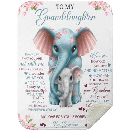 To My Granddaughter My Love For You Is Forever blanket with silky front and black sherpa back