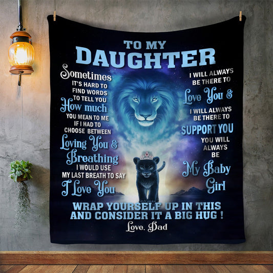To My Daughter Premium Fluffy Sherpa Blanket with silky smooth front and black Sherpa back, edge-to-edge full color print