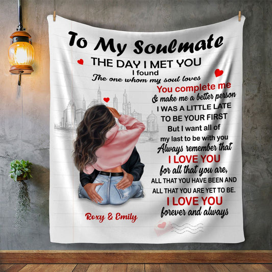To My Soulmate soft black sherpa blanket with silky smooth front and soulmate print