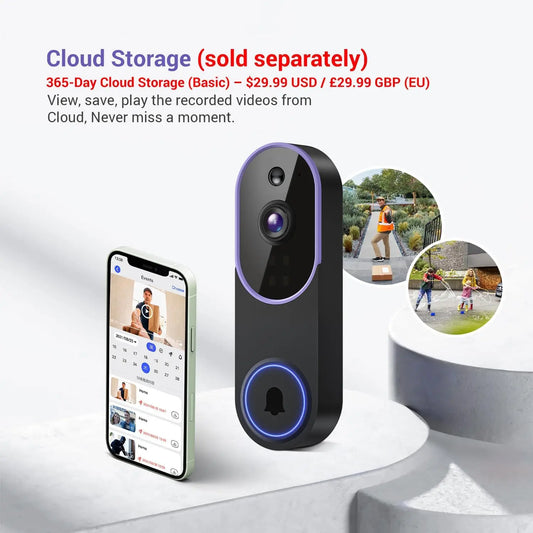 1080P Wireless Video Doorbell Camera, Smart AI Human Detection, Live View, Cloud Storage, Night Vision, Two Way Audio, Instant Alert, 2.4G Wifi Only, Indoor/Outdoor Surveillance Cam for Home Security System