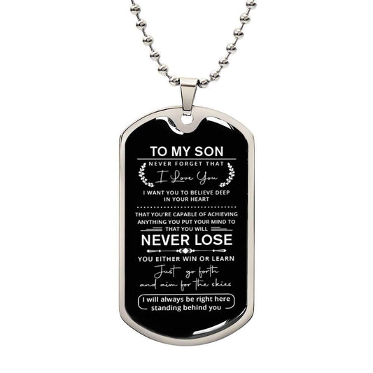 To my son never forget that I love you gold finished dog tag necklace for son gift