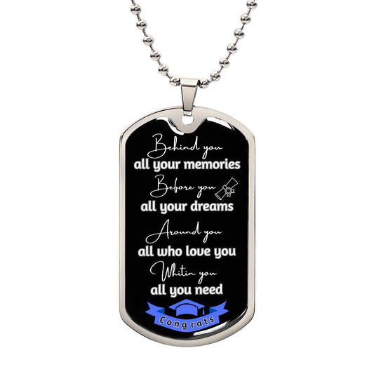 Congrats dog tag necklace in surgical steel with 18k gold finish, personalized and engraved keepsake jewelry