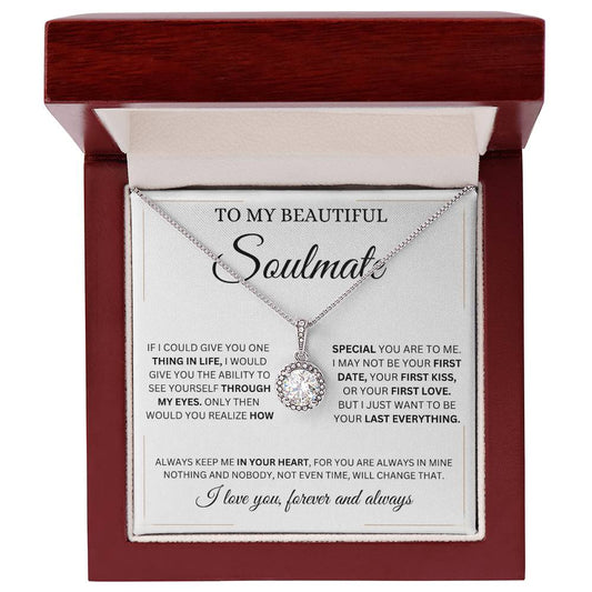 Beautiful Soulmate Eternal Hope Necklace with cushion cut cubic zirconia and white gold finish