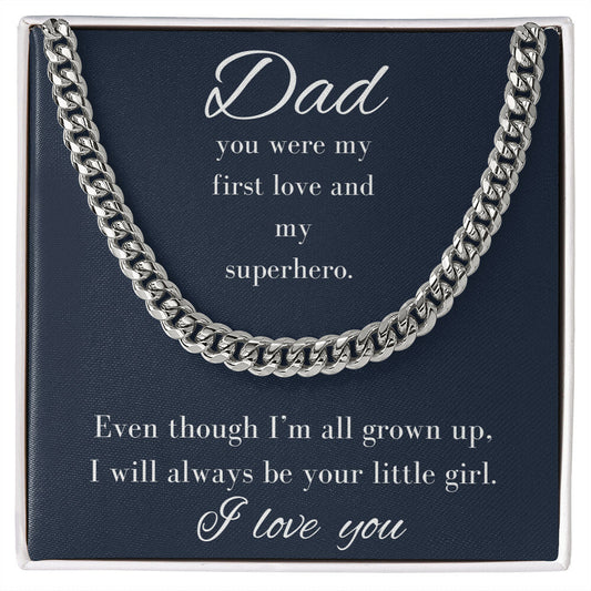 Dad Cuban Link Chain necklace in polished stainless steel and 14K gold with adjustable length and parrot clasp