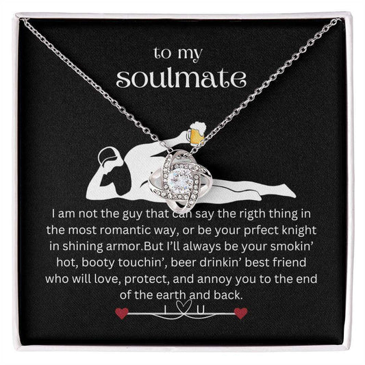 Love Knot Necklace pendant with cubic zirconia crystals on adjustable chain in gift box