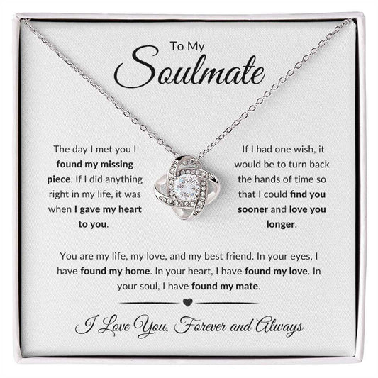 Elegant Love Knot Necklace pendant with cubic zirconia crystals on adjustable chain