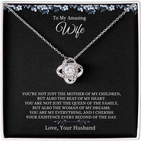 Love Knot Necklace pendant with cubic zirconia on adjustable chain in gift box