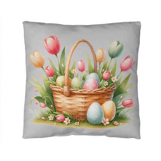 Indoor and outdoor pillowcase with Happy Easter Bunny design, water-resistant and wrinkle-free polyester pillow
