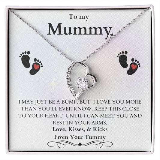 Dazzling Forever Love Necklace with 6.5mm CZ crystal heart pendant in white or yellow gold finish