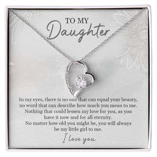Forever Love Necklace heart pendant with 6.5mm CZ crystal in white or yellow gold finish