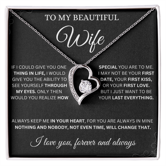 Elegant Beautiful Wife Forever Love Necklace with sparkling CZ heart pendant and adjustable gold chain in gift box