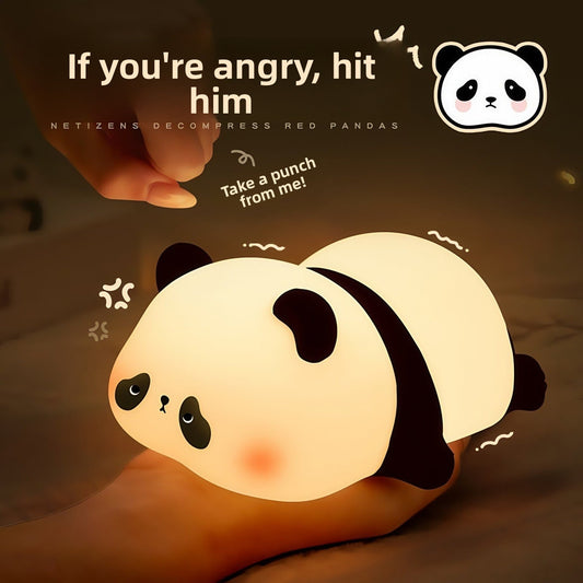 Adorable lying panda night light with warm white LED glow and touch control