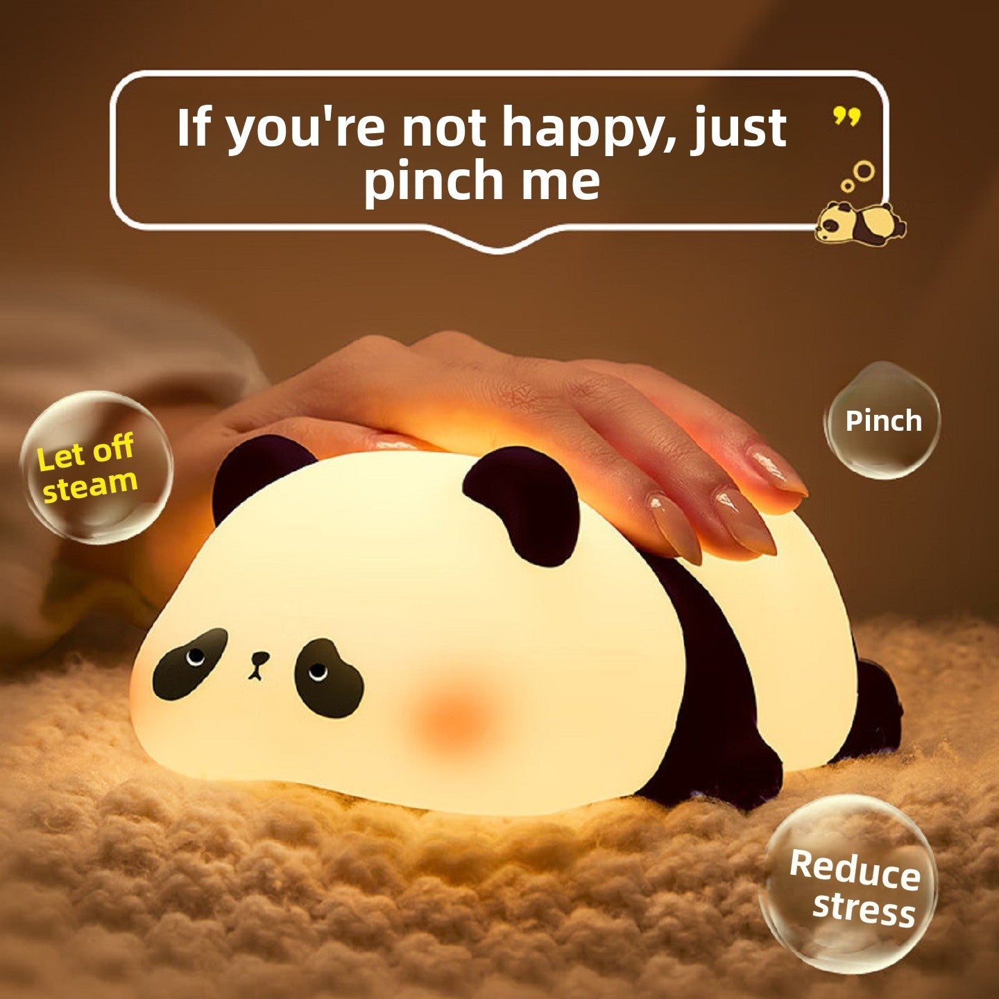 Adorable lying panda-shaped USB LED night light with touch control and warm white glow